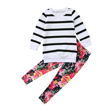 

Fullvigor Toddler Girl Long Sleeved Tops and Floral Trousers Clothes Outfits