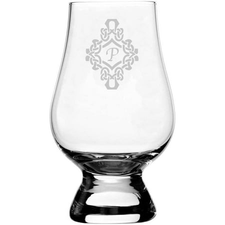 

Decorated Etched Monogram Glencairn Crystal Whisky Glass Letter P