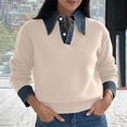 thumbnail image 6 of Ohufall Sweater for Women with Denim Collar, Button Long Sleeve Knit Top, Solid Patchwork Pullover Casual Fall Tops, 6 of 6