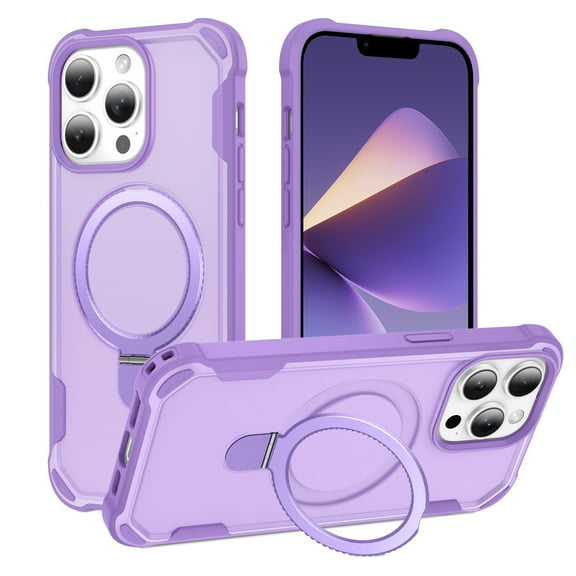 Allytechgroup Military-Grade Shockproof iPhone 13 Pro Case, MagSafe-Compatible Apple iPhone 13 Pro Cover with Magnetic Back Cover & Built-in Ring Holder Kickstand for Car Mount Case,Purple