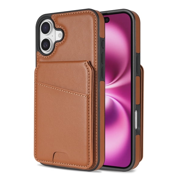 Compatible With iPhone 16 Magnetic Detachable Wallet Case,PU Leather Back Flip Kickstand,[Compatible With Magsafe],With Card Slots,Shockproof Rugged Phone Case Cover,Brown