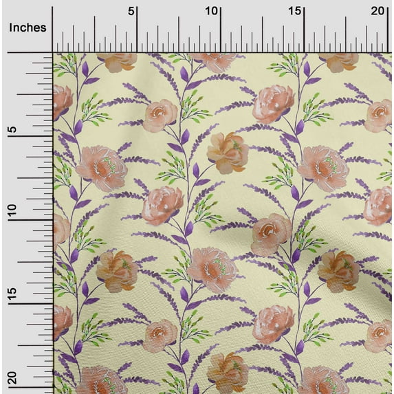 oneOone Viscose Chiffon Fabric Watercolor Leaves & Peony Floral Decor Fabric Printed BTY 42 Inch Wide