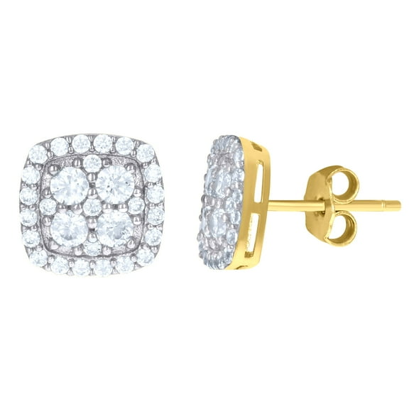 10k Gold Two-Tone CZ Mens Square 8mm Push Back Studs