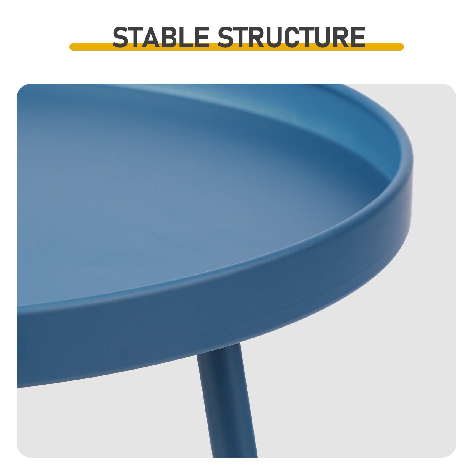 Round 2-Tier Small Side Table, Navy Blue Metal Frame, 12.6 Inch Diameter Compact End Table, Adjustable Non-Slip Feet, Indoor Outdoor Table for Living Room Bedroom Patio Balcony