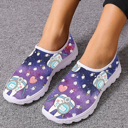 

Blue Star Cartoon Teeth Design Lightweight Breathable Mesh Shoes Soft Comfortable Apartment Shoes Walking Shoes