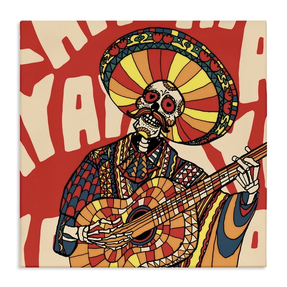 Stupell Industries Day Of Dead Guitarist Skeleton Music Painting Wrapped Canvas Canvas Art Print Wall Art, 17 x 17