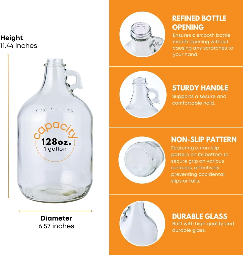 Glass Water Bottle Includes 38 mm Polyseal , 1 gallon acity, Clear