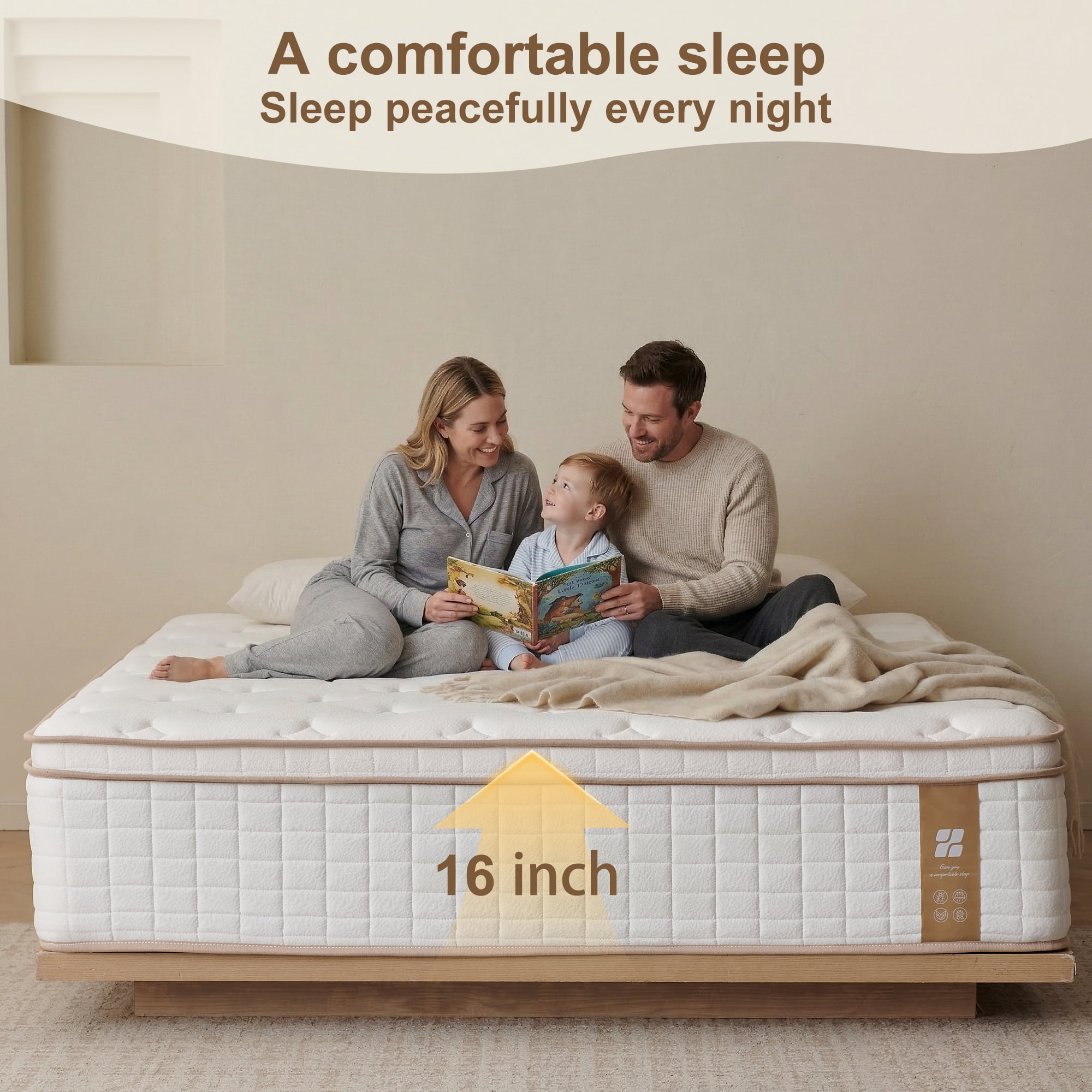 Actoroom 16 inch King Size Mattress, Memory Foam Hybrid Mattress in a Box for Back Sleepers, Medium Firm, Pressure Relief, White