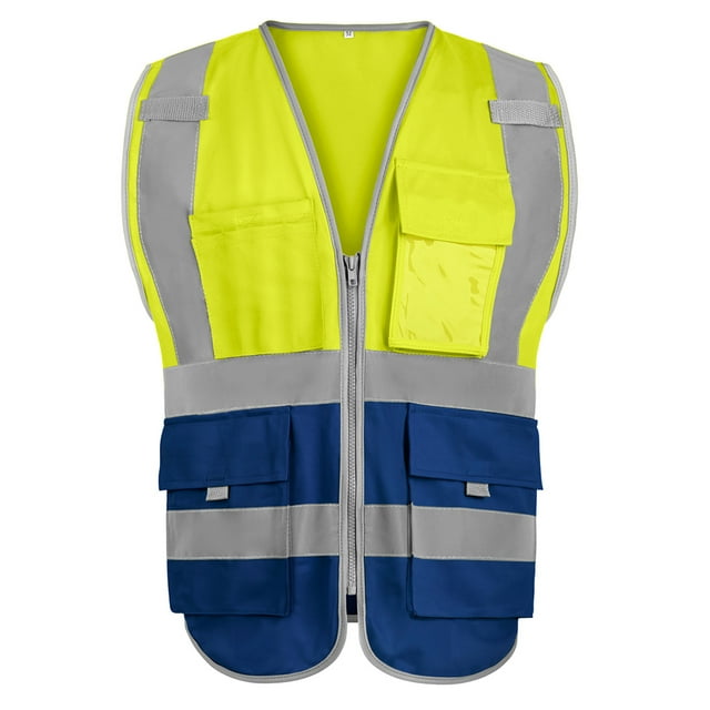 GOGO 9 Pockets High Visibility Zipper Front Safety Vest With Reflective Strips, Meets ANSI Standards