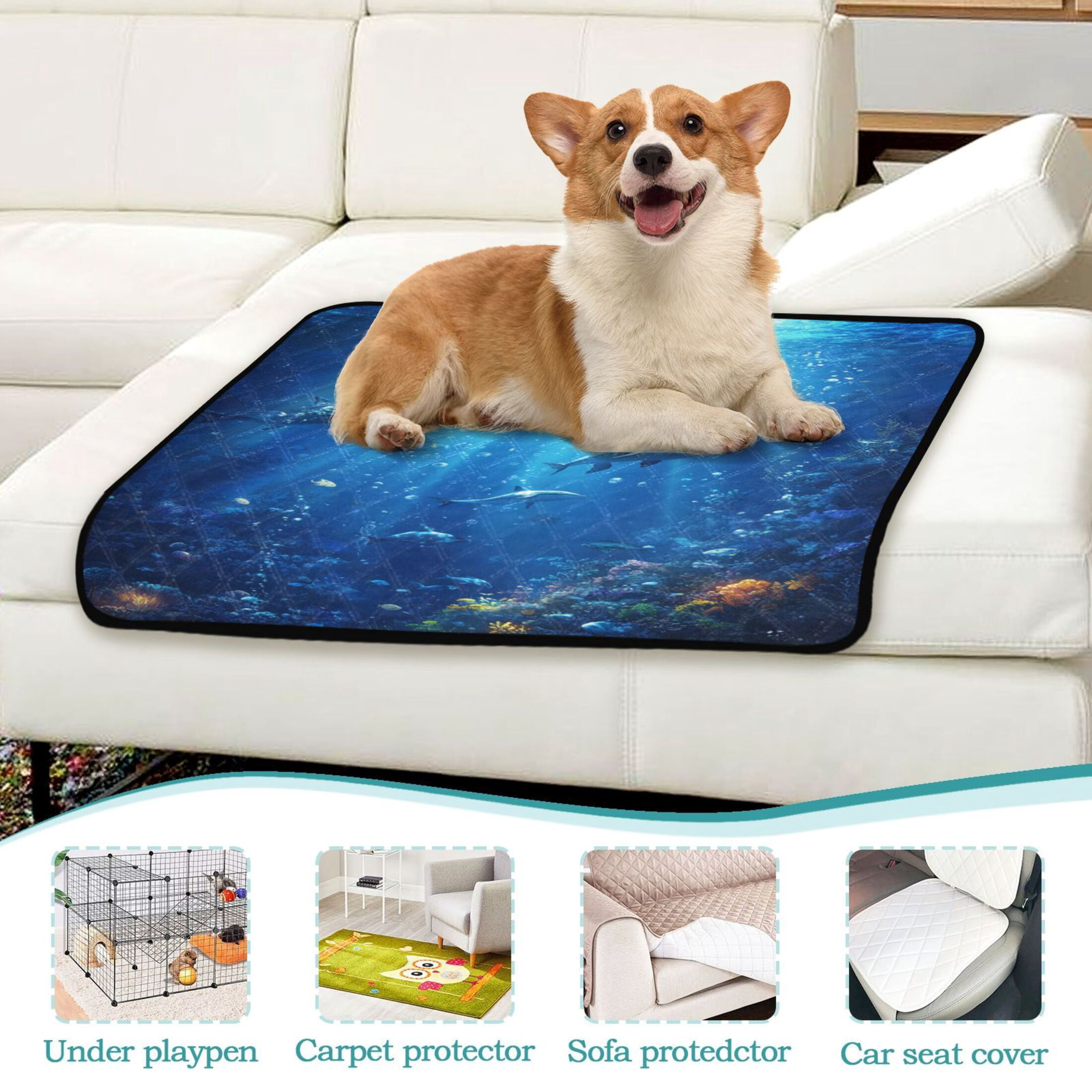 Washable Pet Pee Pads with Super Absorbent Reusable Training Pads for Dogs & Cats Deep Blue Ocean