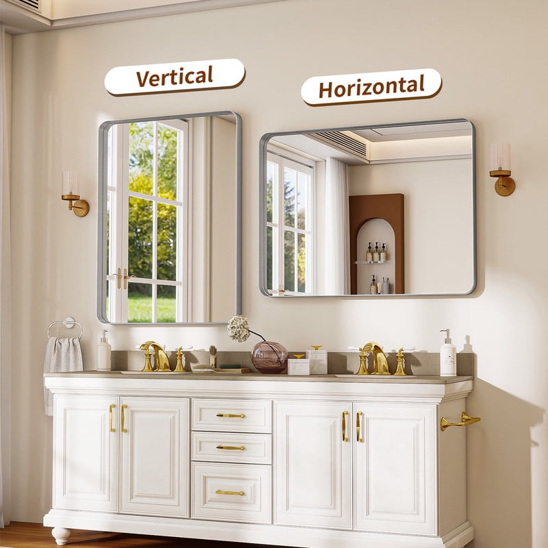 Easy4Home 50"x30" Extra Large Deep Frame Rounded Rectangle Bathroom Mirror Decor Vanity Mirror Wall Mounted,Silver