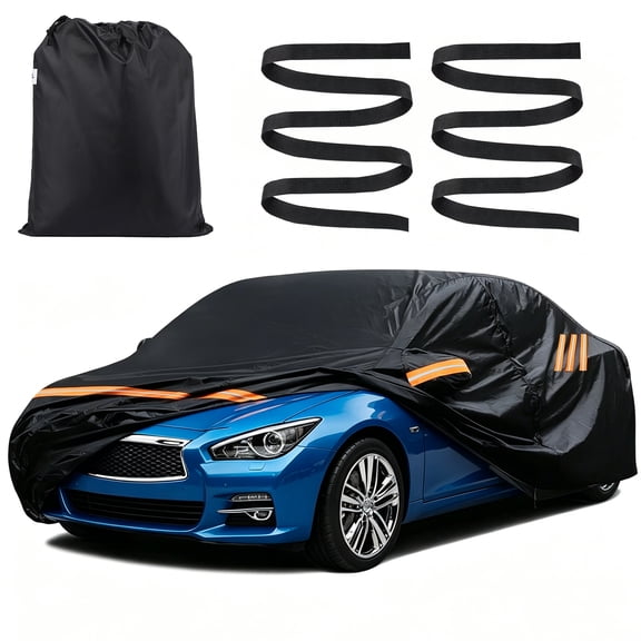 XiongXiong Waterproof Car Cover, Universal Full Car Covers All Weather UV Snow Rain Protection for Sedan, with Zipper & Reflective strips, Black, XL