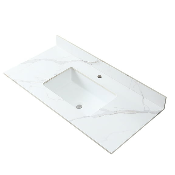 43"x22" Sintered Stone Vanity Top For Bathroom With Ceramic Sink And Fashionable Style White