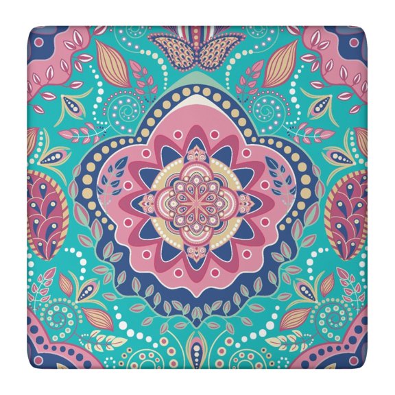 Tablecloth Ethnic Floral Abstract Decorative Pattern Waterproof Squre Cover with Elastic Edges for Vibrant Dining Spaces