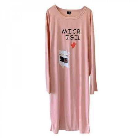 

Cartoon Cat Printing Comfortable Nightdres Long Sleeve Plus Size Homewear