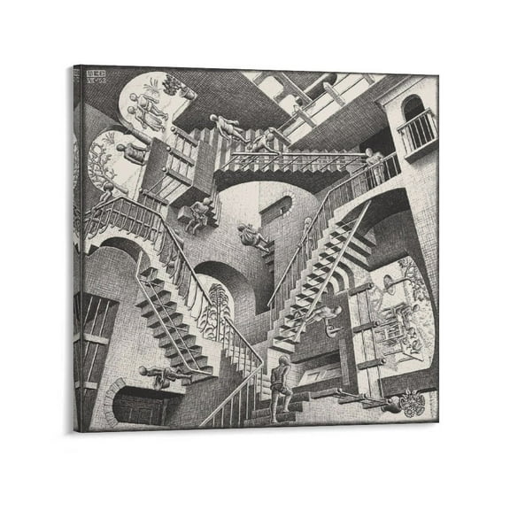M.C. Escher Relativity Wall Art Poster Wall Art Poster Scroll Canvas Painting Picture Living Room Decor Home 28x28inch(70x70cm)