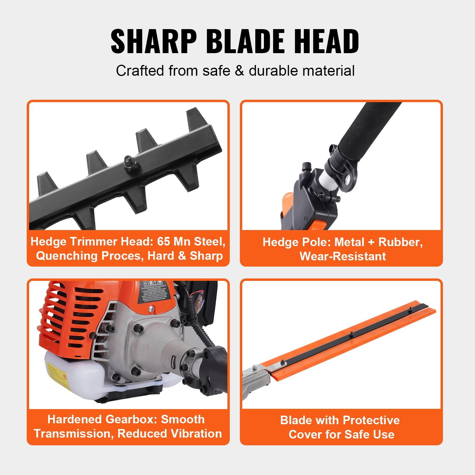15.7 Inch 26CC 2 Cycle Gas Pole Hedge Trimmer with Dual Sided Dual Action Blade 270 Degree Adjustable Head for Shrubs and Bushes