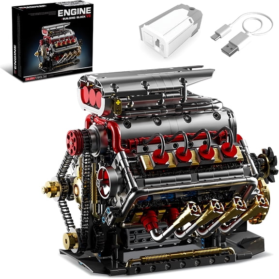 BESTSKY V8 Engine Model Kit That Runs, 8-Cylinder Car Engine Building Set with Rechargeable Motor, Compatible with for Adults, Engineering Construction Toy for Teens Boys (1176 PCS)