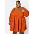 thumbnail image 3 of Rebdolls Women's Plus Puff Sleeve Tiered Mini Shift Dress - Brown - 4X, 3 of 5
