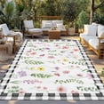 thumbnail image 2 of Spring Floral Outdoor Rug for Patio/Deck/Porch, Non-Slip Large Area Rug 5 x 7 Ft, Pink Flowers Black White Plaid Pastoral Indoor Outdoor Rugs Washable Area Rugs, Reversible Camping Rug Carpet Runner, 2 of 8