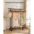 thumbnail image 5 of Sakugi Clothes Rack with Double Hanging Rods and Bottom Shelf, Rolling Metal Garment Rack for Bedroom Closet Storage, 38.5" x 16.9" x 58.5", Black, 5 of 9
