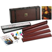 166 American Mahjong High-End Mahjong Suitcase Limited Edition Embedded Masterpiece Background 4 Wooden Pushers + Racks 166 Numbered Tiles Complete American Mahjong Set in Leather Suitcase Mona Lisa