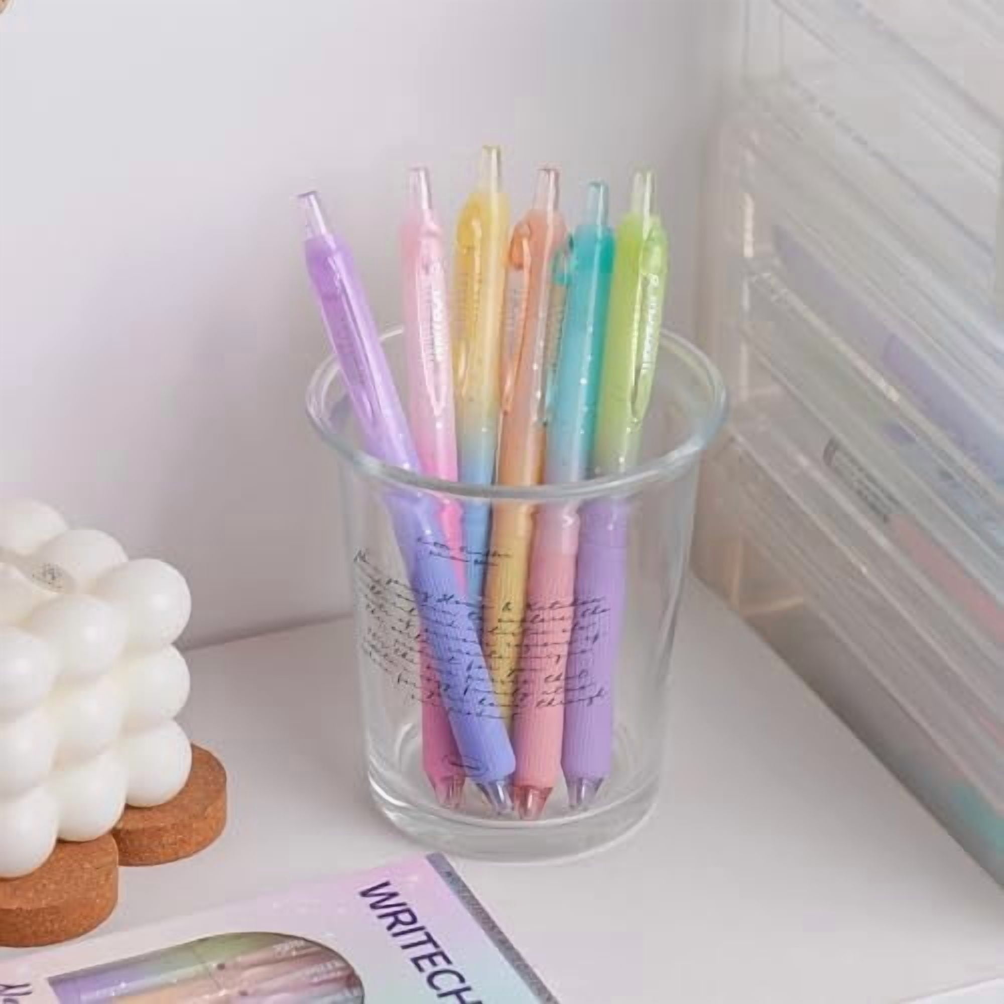 Gel Pens Fine Point: Nebula Pen Set 0.7mm Black Ink Retractable 6ct Smooth Writing with Aesthetic Gradient Color Barrel for Journaling Note Taking Silent Click No Smear