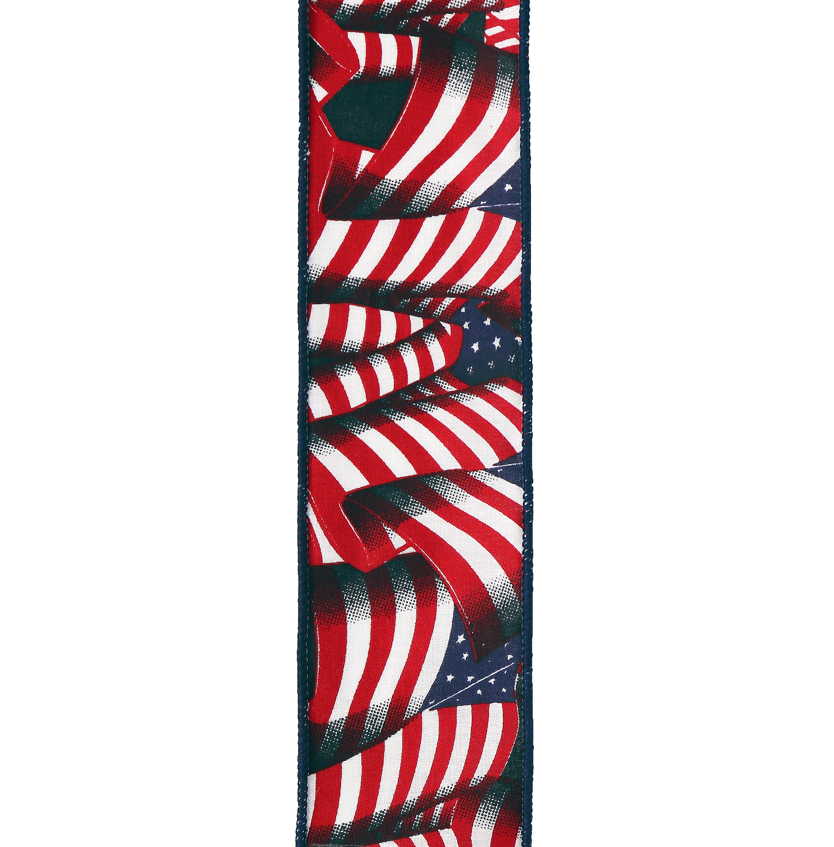 2.5" American Flag Wired Ribbon, Patriotic Red White & Blue, 10 Yards by Gwen Studios
