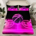 thumbnail image 2 of Manfei Boys Basketball Twin Sheet Sets, Teens Sports Twin Fitted Sheet, Pink Gradient Basketball Court Flat Sheet, Ultra Soft Home Decor 3-Piece, 2 of 7