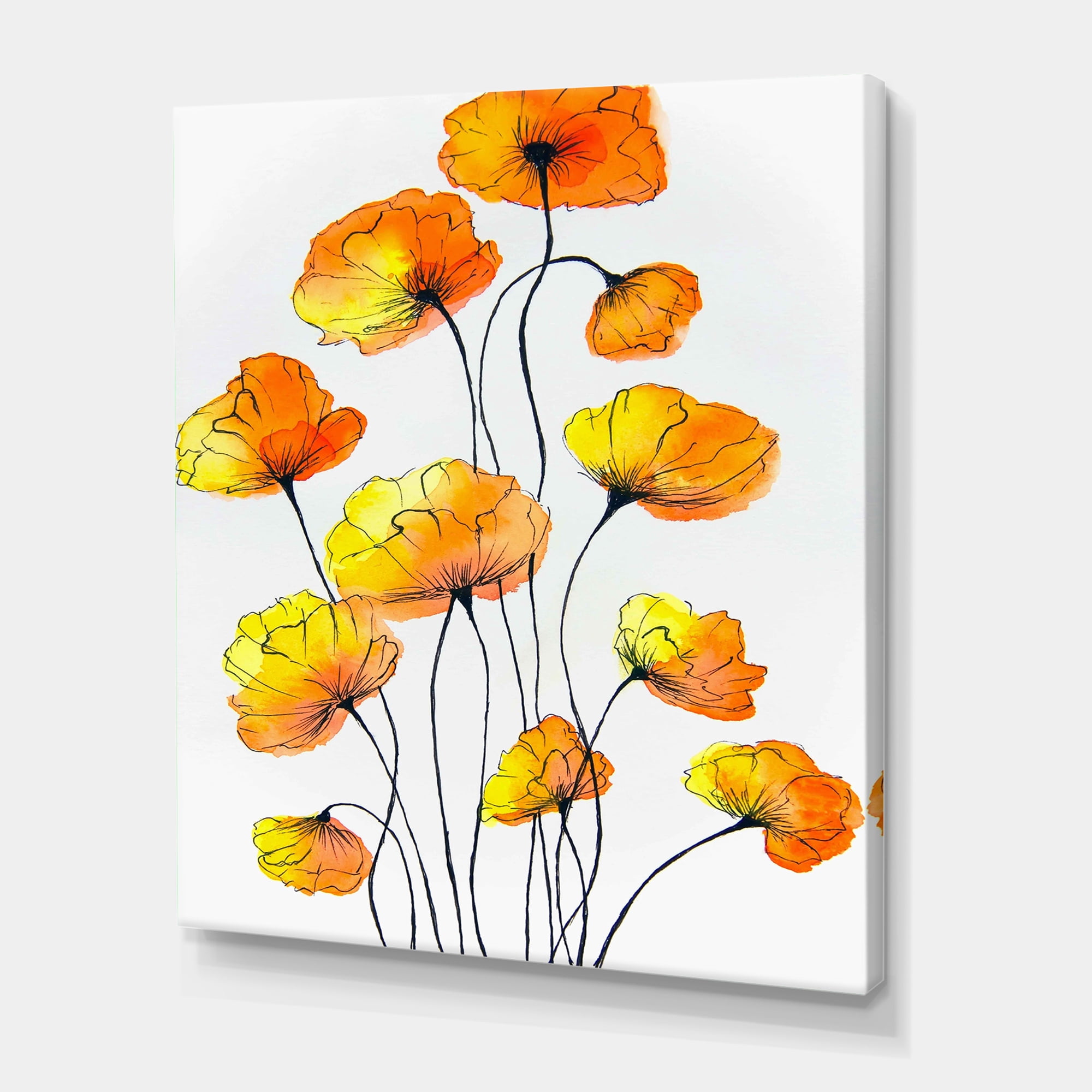 Designart ' Country Yellow Flowers On White ' Traditional Canvas Wall Art Print