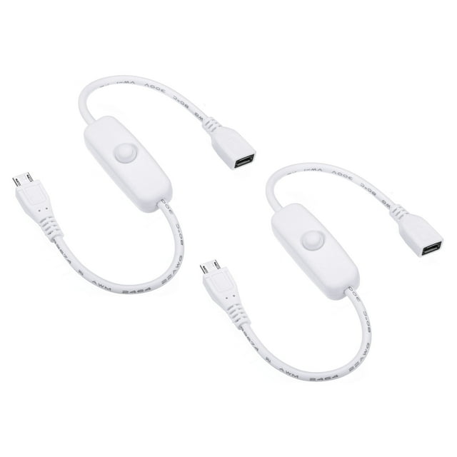 Unique Bargains Micro-USB Extension Cable with ON/Off Switch Female to Male Extension Power Cords Adapter White 2 Pack