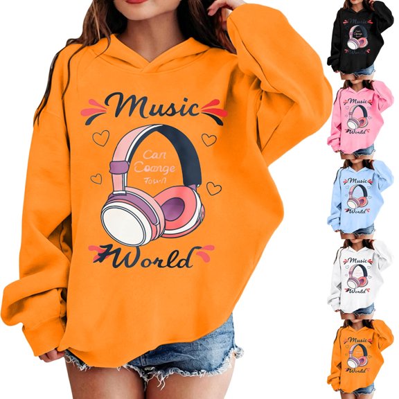 Shadoumai Kids Hoodies Girls Printed Pattern Long Sleeve Hoodie Pullover Tops with Pocket Cute Warmth Pullover Hooded Sweatshirt Children Fall Clothes for Girls
