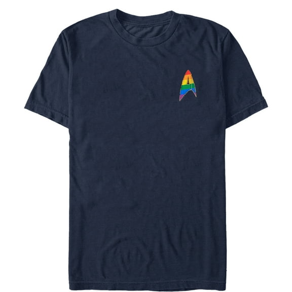 Men's Star Trek: Discovery Rainbow Starfleet Pocket Badge  Graphic Tee Navy Blue Large