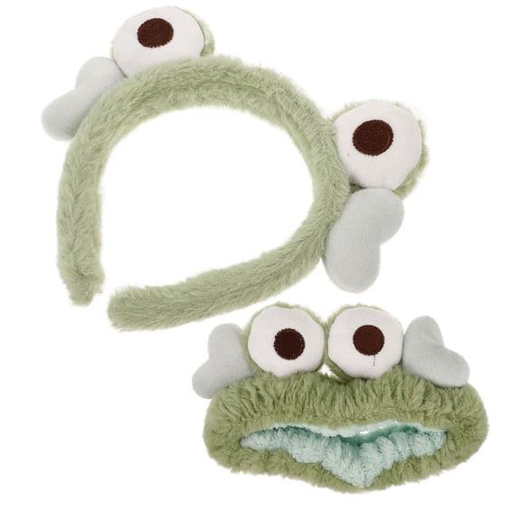 OUNONA 2Pcs Funny Frog Headbands Soft Plush Cloth Hair Band with Elastic Fit for Makeup Spa and Party