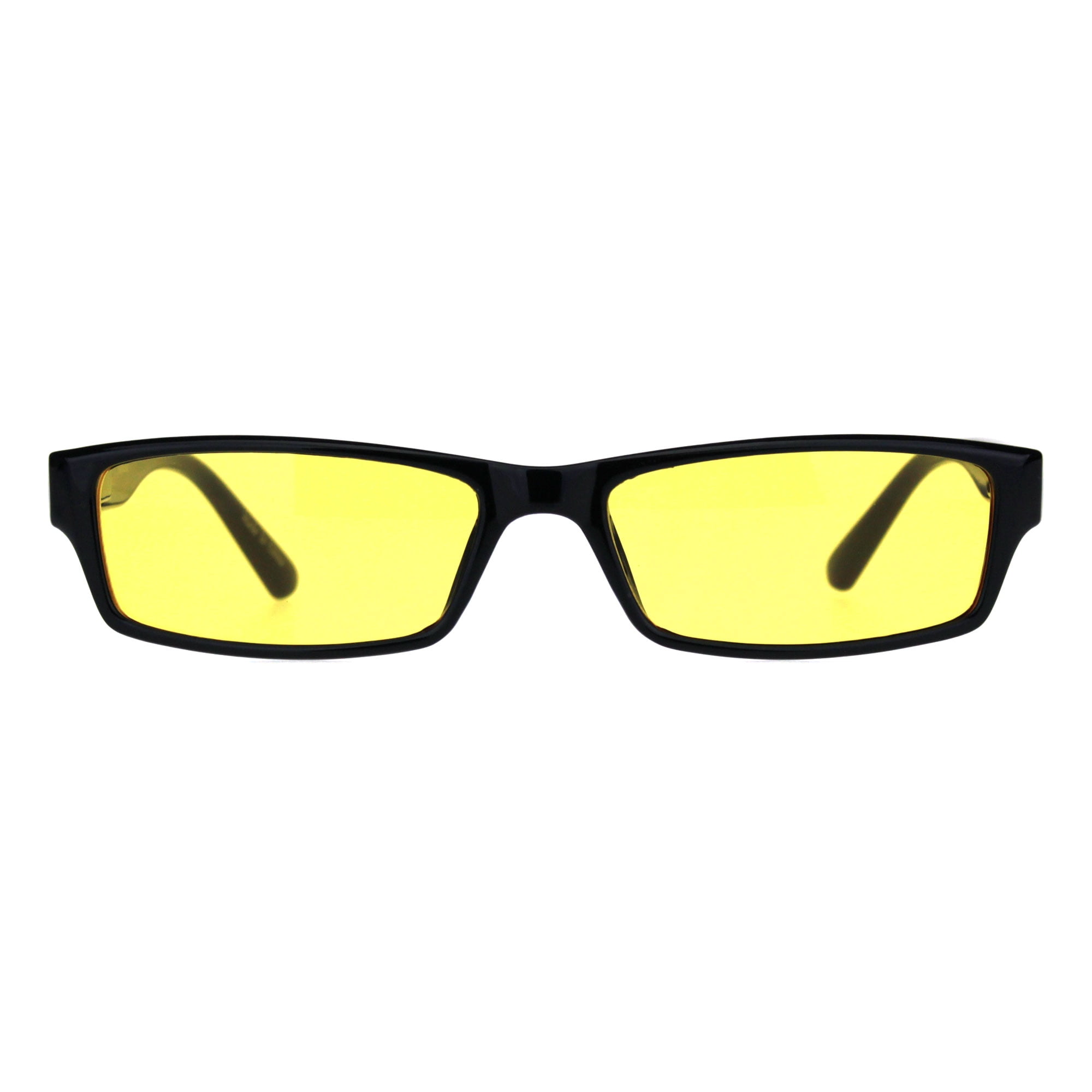 Mens Hippie Pimp Color Lens Narrow Rectangular Black Frame Sunglasses Yellow