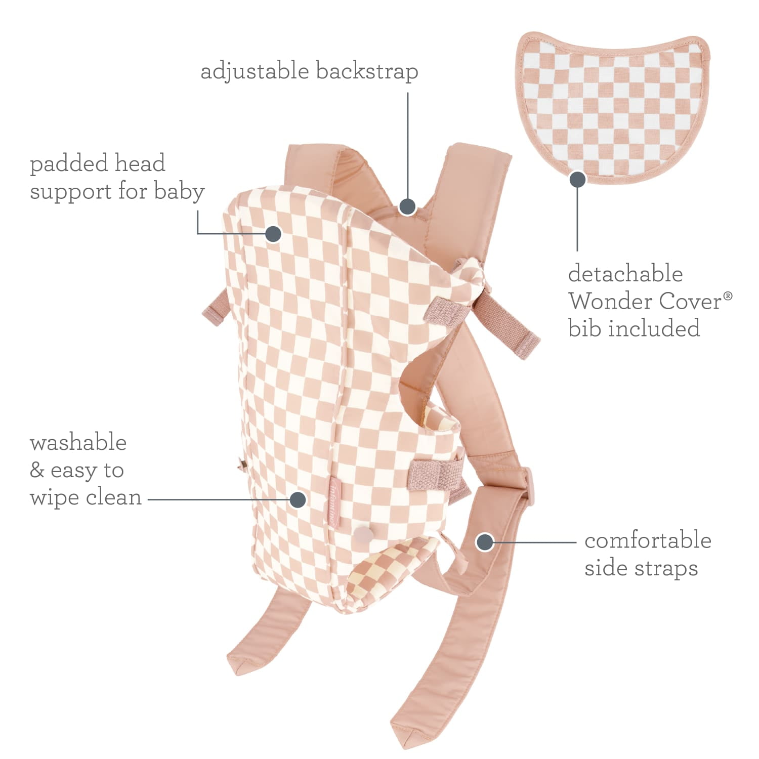 Infantino Swift Classic Baby Carrier, 2-Position, Unisex Baby, 7-26lbs, Pink and White Checkered