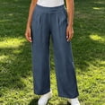 thumbnail image 4 of TEAJOPSUU Womens High Waist Wide Leg Pants Wide Waistband Pleated Trousers with Pockets Business Casual Work Office Wear Navy, 4 of 9