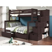 Bedz King Stairway Bunk Beds Twin over Full with 4 Drawers in the Steps and 2 Under Bed Drawers, Dark Cherry