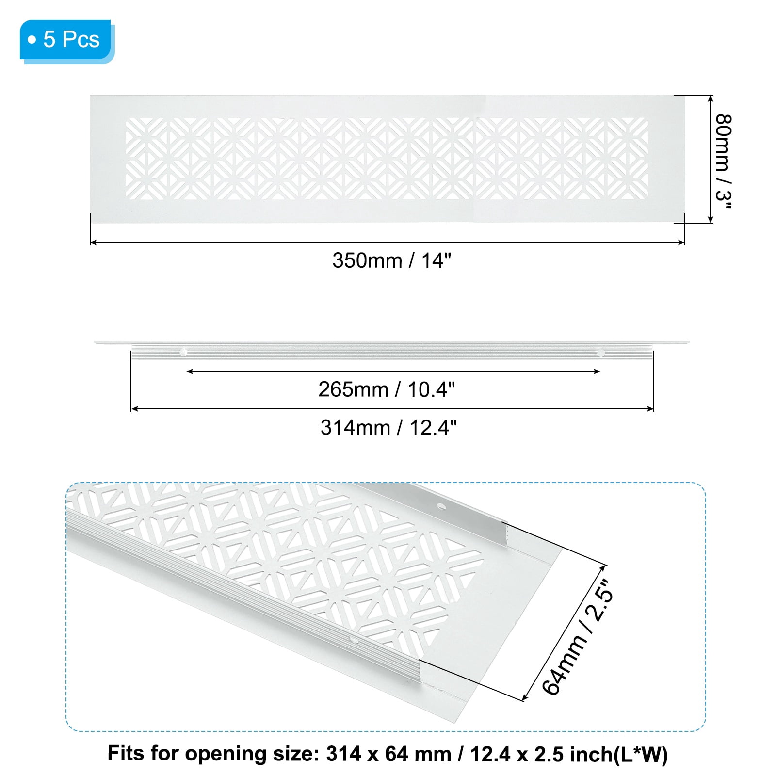 Uxcell 5 Set 14 x 3 Inch Door Air Vent Cover, Heavy Duty Aluminum Grille Ventilation Cover Louvered with Mounting Screws for Cabinet Wardrobe Door, Beige