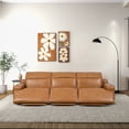thumbnail image 3 of Welton Modern Genuine Leather Triple Power Recliner Sofa in Tan, 3 of 9