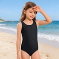 thumbnail image 2 of Grblisyd Girls' One Piece Swimsuit Solid Color Bathing Suits Crew Neck Racerback Swimsuits Size 2-13 Years, 2 of 6