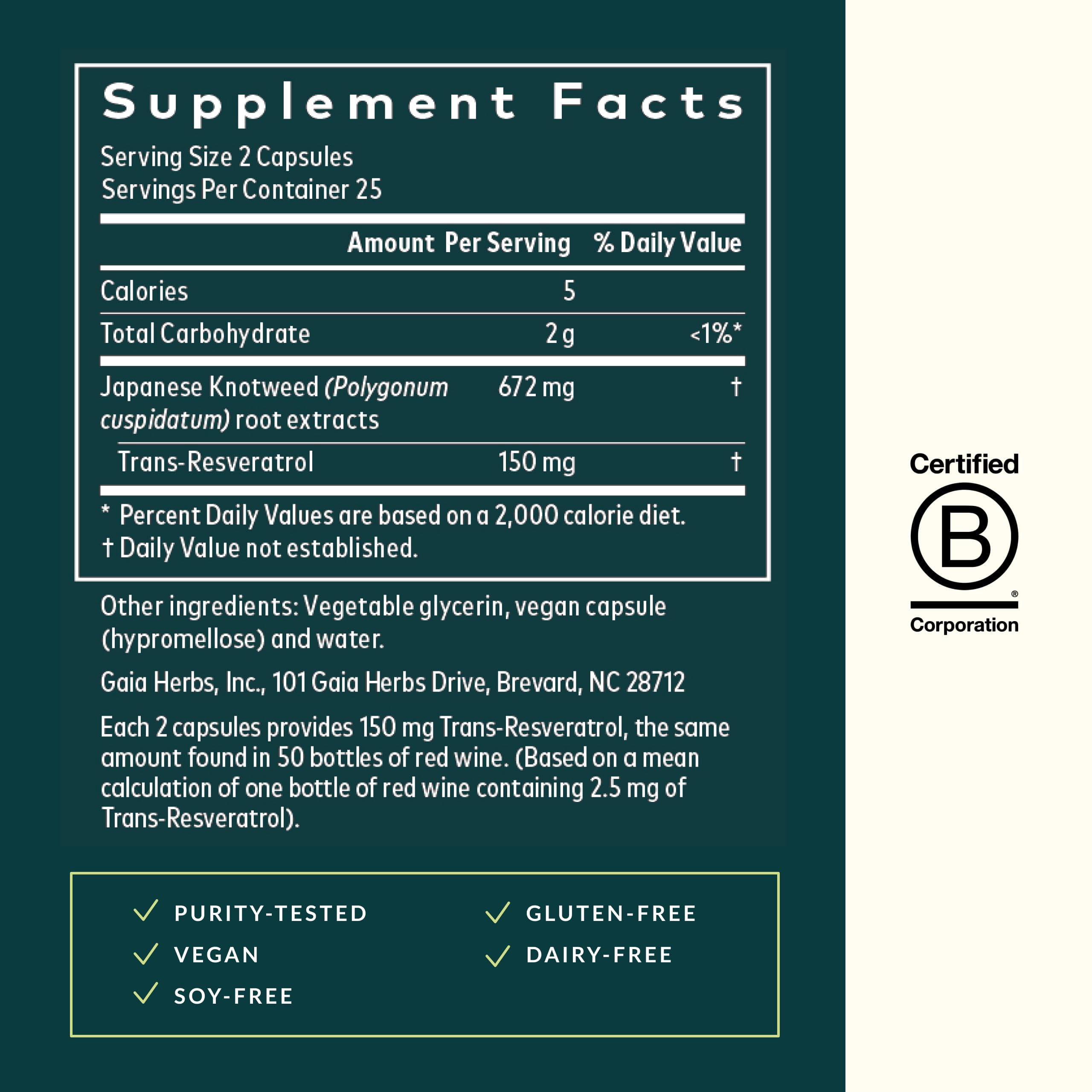 Gaia Herbs Resveratrol - Beauty & Radiance Antioxidant Support Supplement* - Made with Japanese Knotweed - Contains 150 mg Trans-Resveratrol per Serving - 50 Liquid Phyto-Capsules (25 Servings)