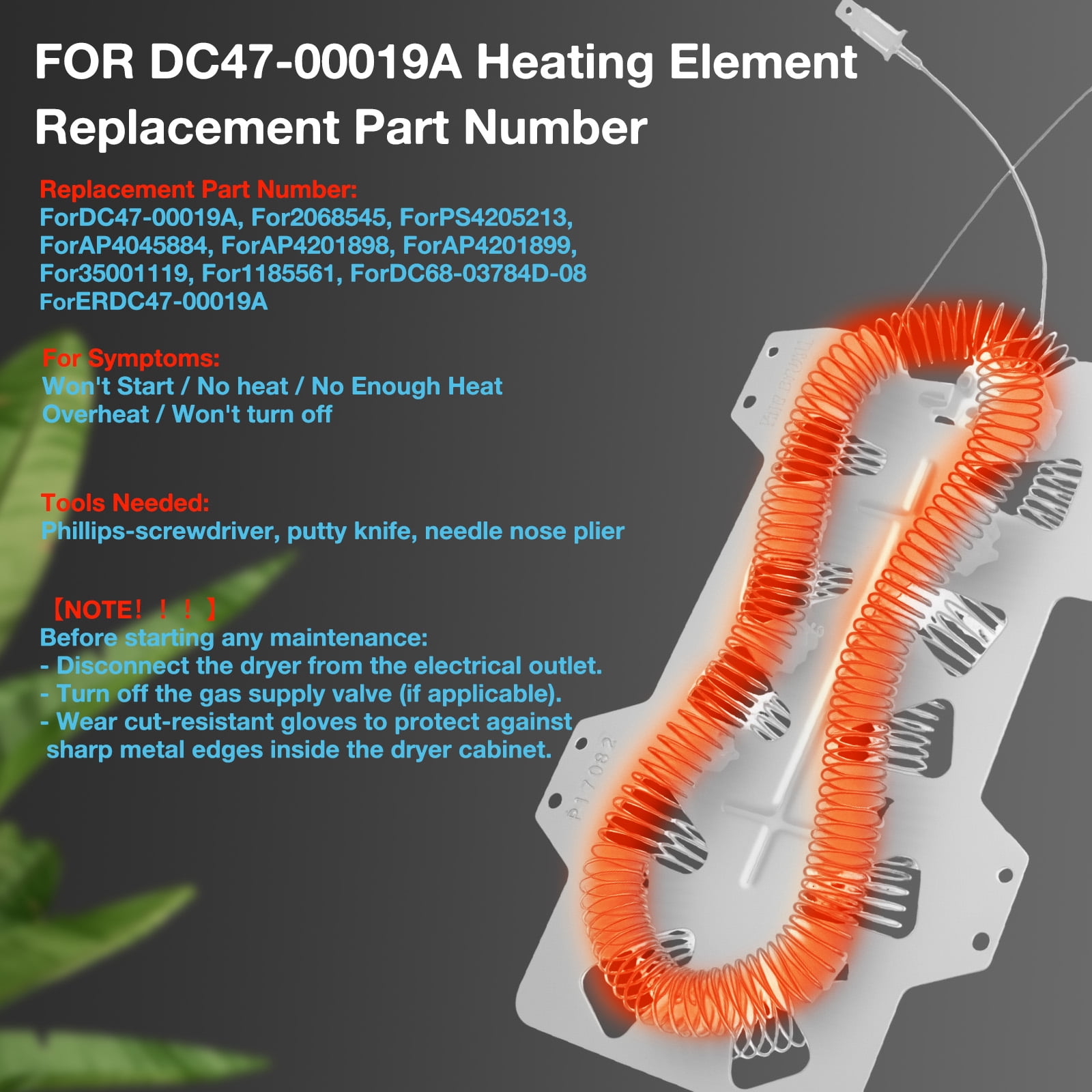 Grusce Dryer Heating Element for DV Complete Dryer, Heating Element Parts with Thermal Fuse Thermostat Compatible with DVE