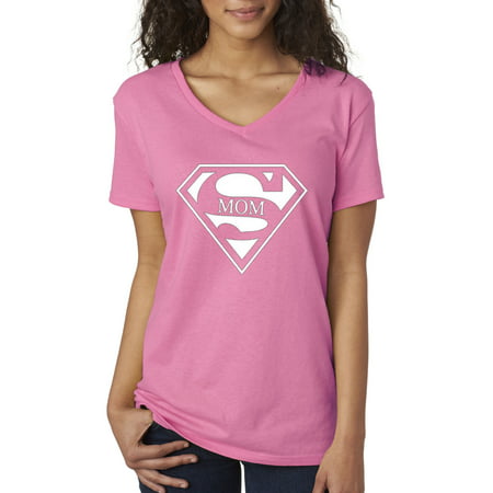 New Way 164 - Women's V-Neck T-Shirt Supermom Superman Logo Parody Mom