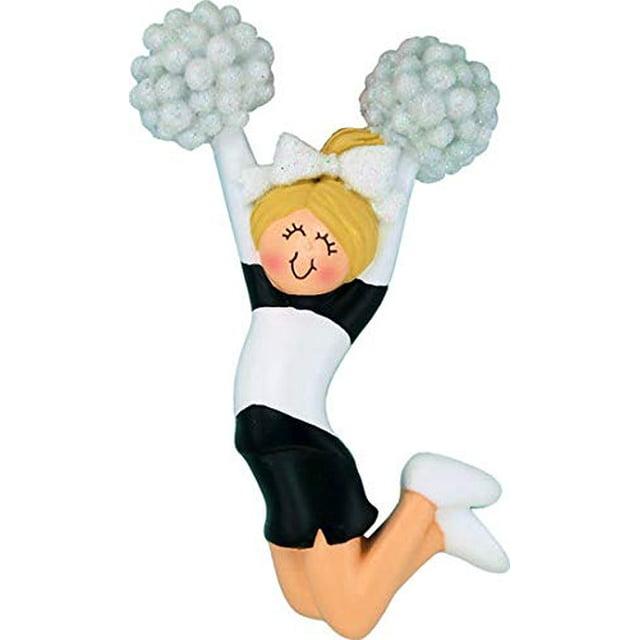 Cheerleader Black Uniform, Female Blonde Personalized Christmas Ornament