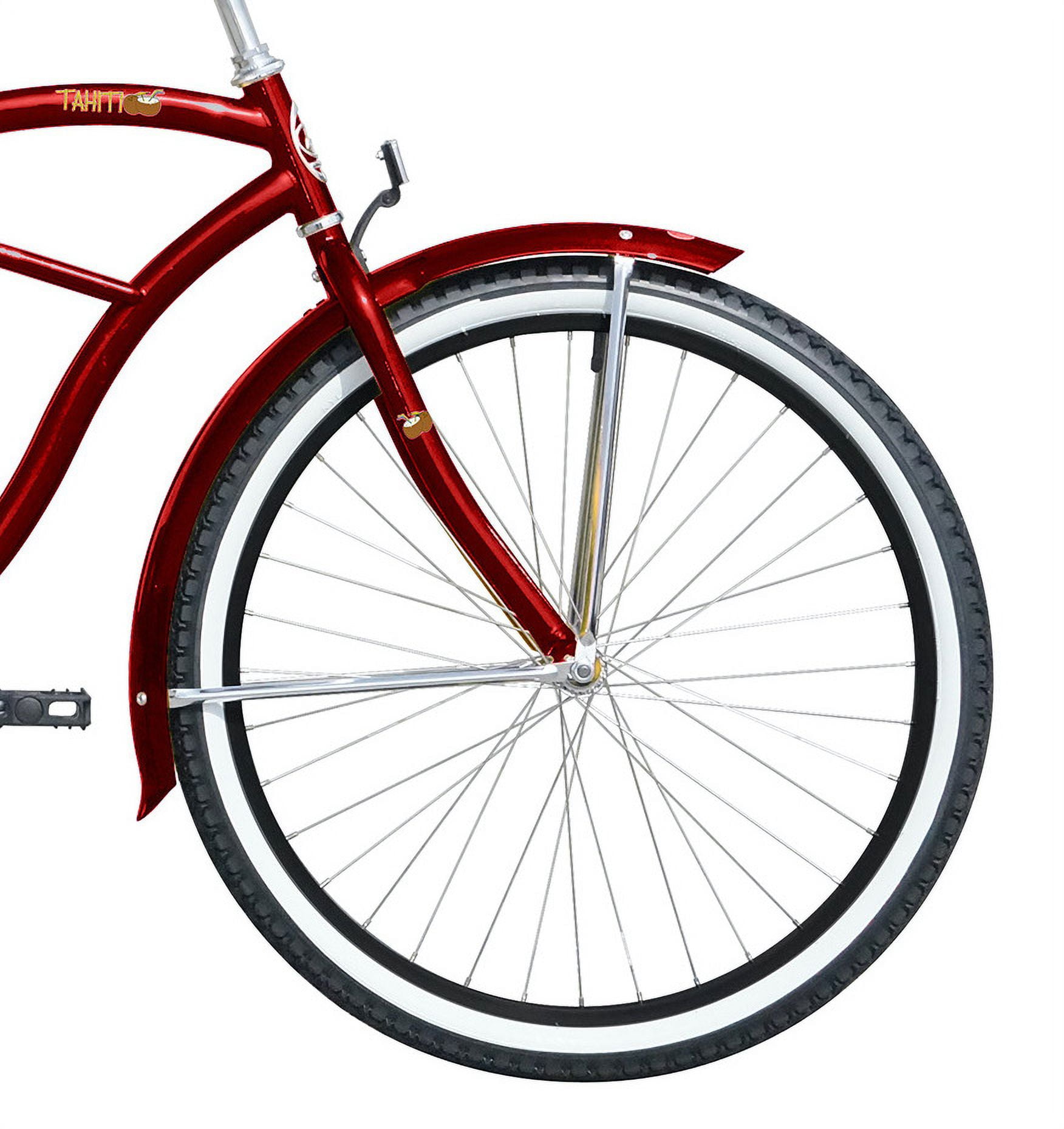 Wonder Wheels 26" Beach Cruiser Coaster Brake Stainless Steel Spokes One Piece Crank Alloy Matte Black Rims 36H W/ Fenders - Red & Black