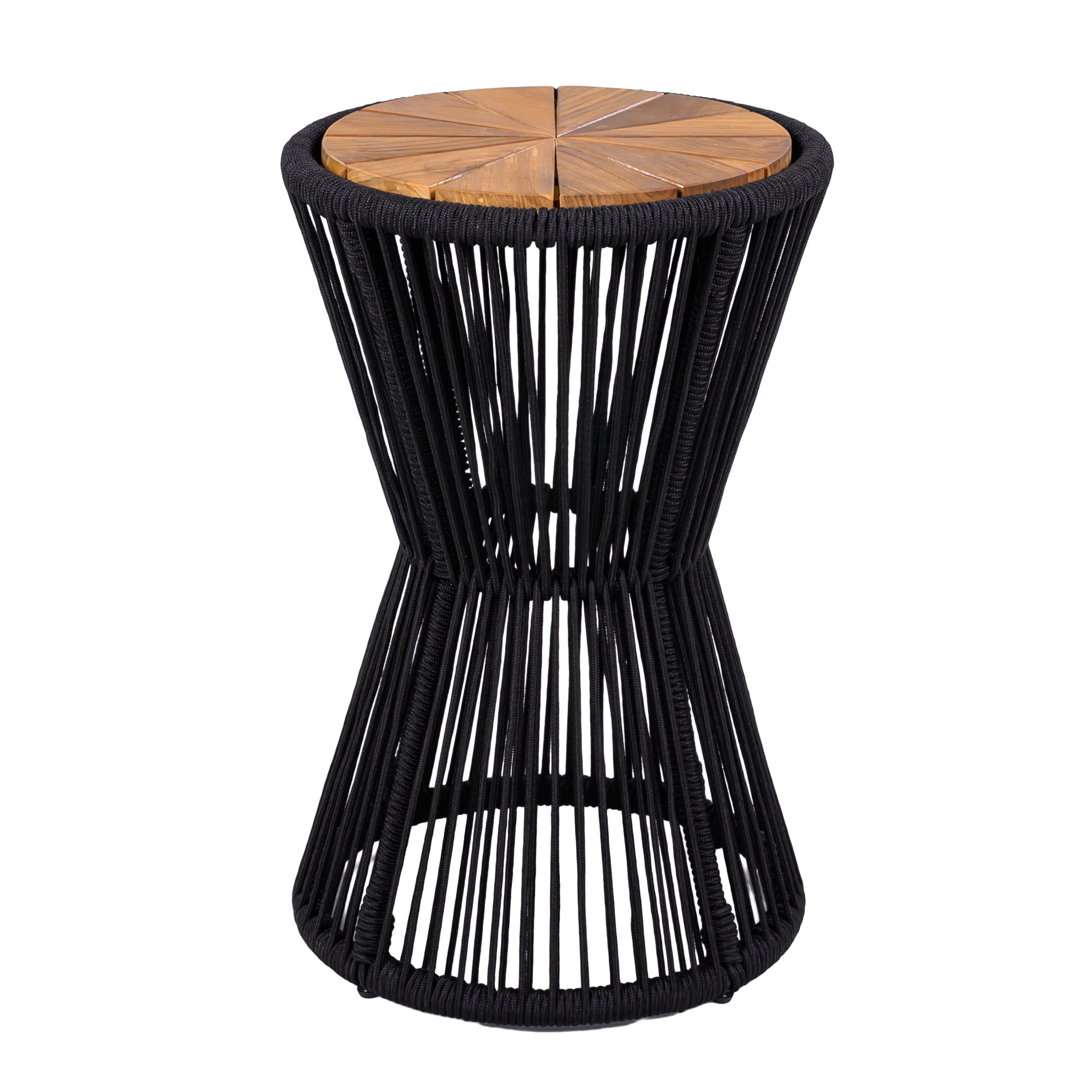 Christopher Knight Home Large Outdoor Side Table, Woven Rope Patio End Table, Black + Teak