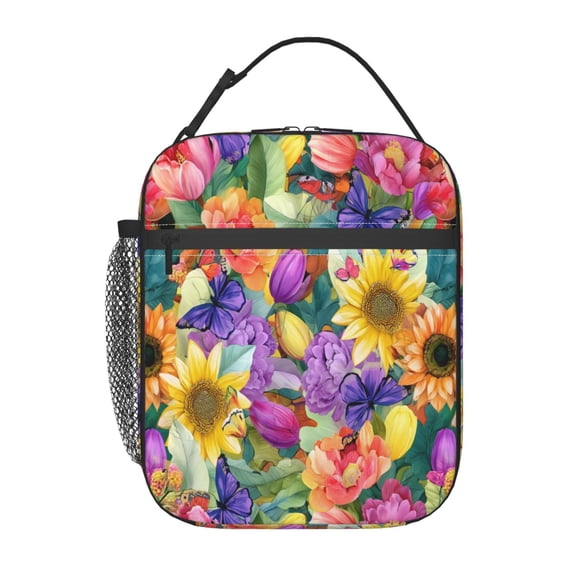 Luxurious Floral Pattern Lunch Bag for Office Women – Stylish Thermal Insulated Tote with Shoulder Strap, Lightweight for Work or Travel