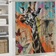 thumbnail image 6 of Orinice Giraffe Butterflies Graffiti Art Bathroom Decor Set, Colorful Luxurious Graphic Print Polyester Fabric Shower Curtain with Hooks, Chic Modern Home Bathtubs Decoration 69x72, 6 of 7