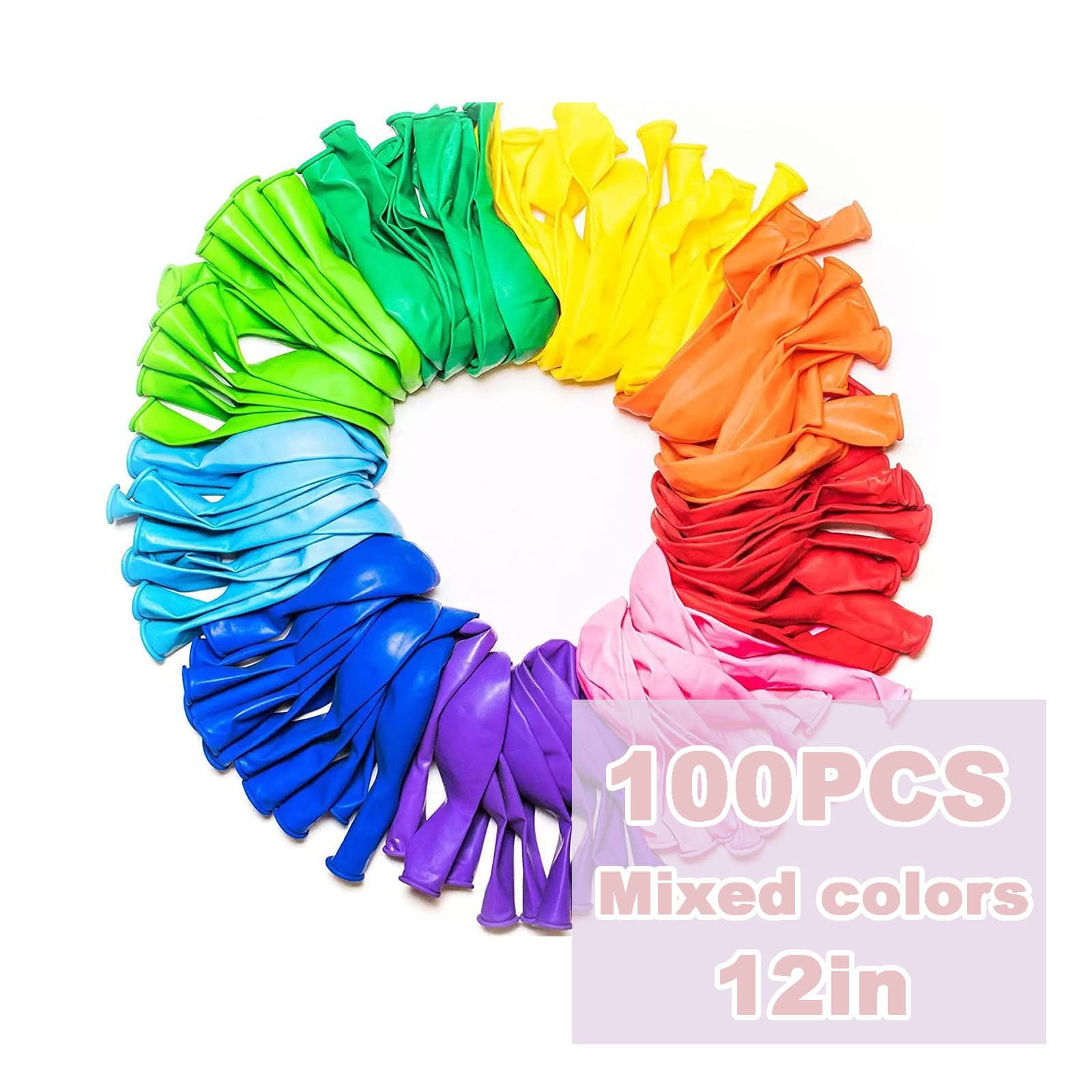 Balloons Pack of 100, Rainbow Set 12 Inch, Assorted Bright Colors, Made With Strong Multicolored Latex, For Helium Or Air Use. Kids Birthday Party Decoration Accessory (Assorted,